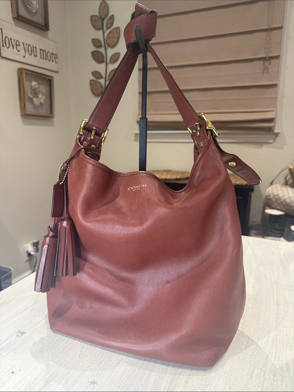 Coach Legacy Chestnut Leather XL Duffel with Tassel